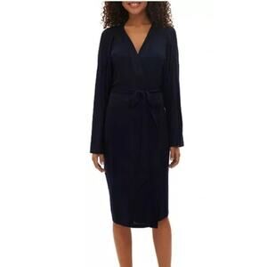 Gap Body L Robe Navy Blue Ribbed Soft Belted Wrap Long Sleeve NEW NWT